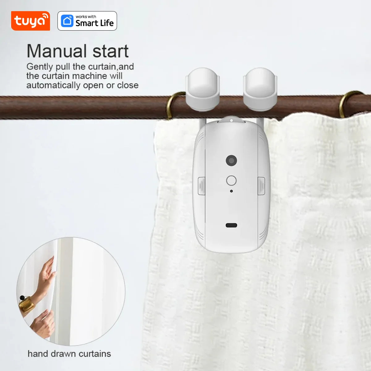Mingle Moa - Tuya Smart Curtain Robot ( Roman Rod Track) Bluetooth APP Short Range Control, Timed switch, Pull-to-start, 8KG load capacity