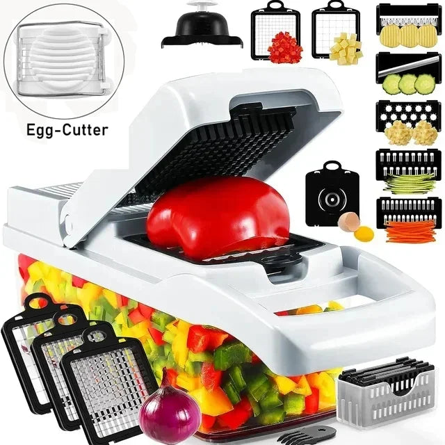 Mingle Moa - 12 in 1 Multifunctional Vegetable Cutter Food Chopper Potato Slicer Carrot Grater Onion Shredder Salad Cutter Kitchen Gadgets - Mingle & Moa