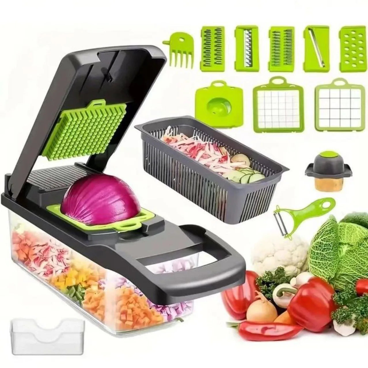 Mingle Moa - 12 in 1 Multifunctional Vegetable Cutter Food Chopper Potato Slicer Carrot Grater Onion Shredder Salad Cutter Kitchen Gadgets - Mingle & Moa