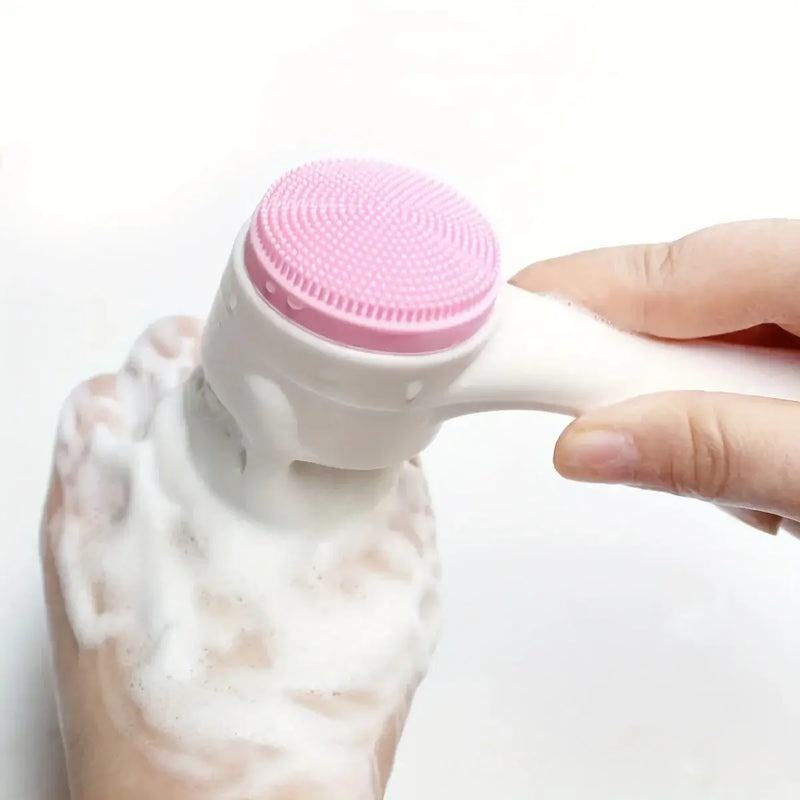 Mingle moa Silicone pet paw cleaner with soft bristles, gently scrubbing dirt from a pet's paw during grooming.