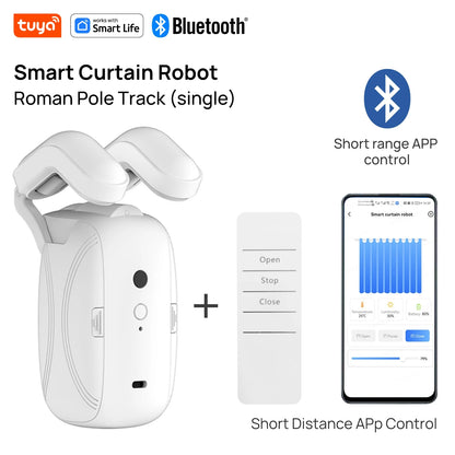 Mingle Moa - Tuya Smart Curtain Robot ( Roman Rod Track) Bluetooth APP Short Range Control, Timed switch, Pull-to-start, 8KG load capacity