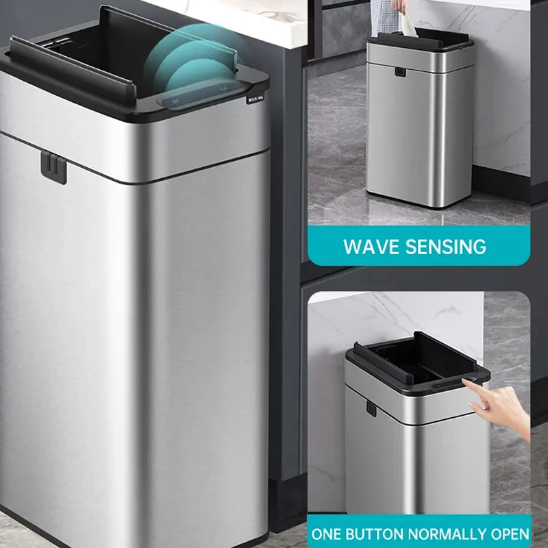 Mingle Moa - Smart Trash Can 20 Liters 15L Wastebasket Stainless Steel Automatic Sensor Trash Can Food Waste Bin Home Kitchen Garbage Cube