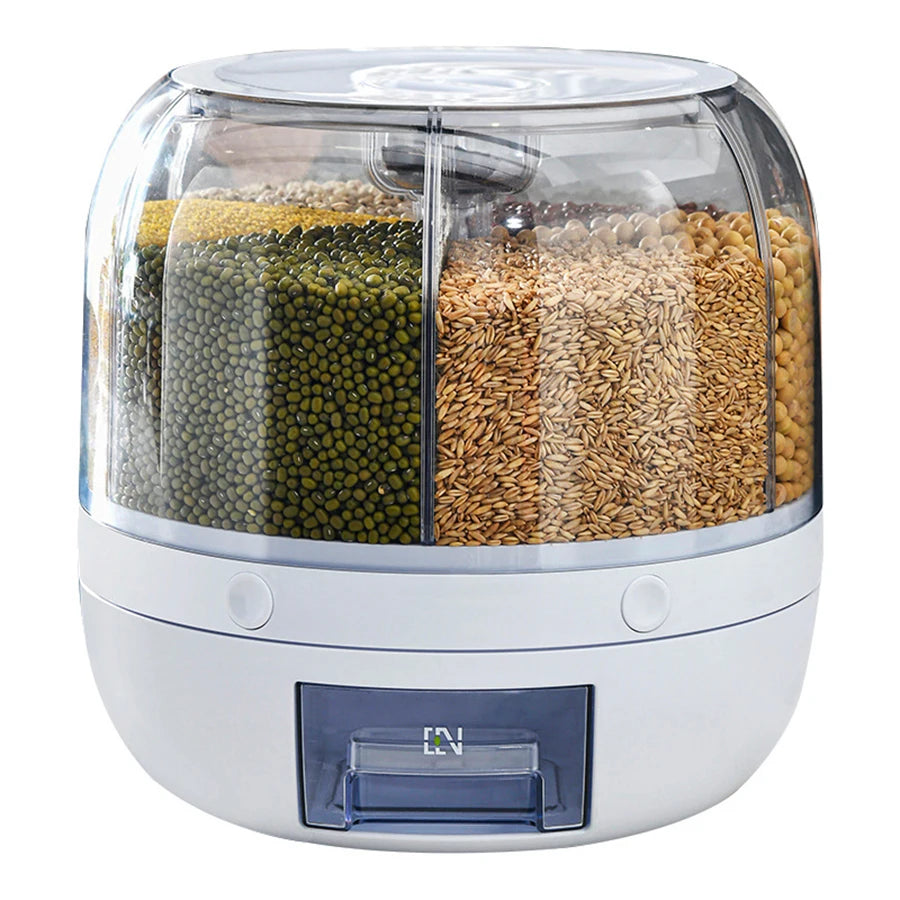 Mingle Moa - 360° Rotating 6-Grid Food Dispenser - Airtight Kitchen Storage Container for Grains, Cereal & Dry Goods