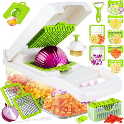 Mingle Moa - 12 in 1 Multifunctional Vegetable Cutter Food Chopper Potato Slicer Carrot Grater Onion Shredder Salad Cutter Kitchen Gadgets - Mingle & Moa