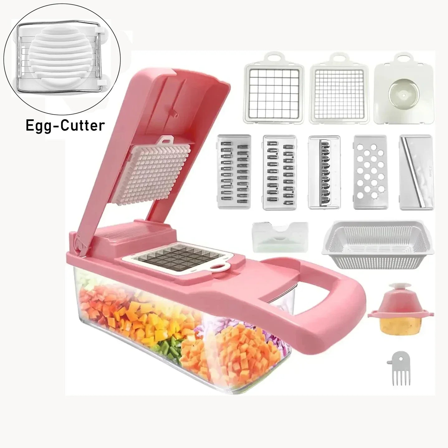 Mingle Moa - 12 in 1 Multifunctional Vegetable Cutter Food Chopper Potato Slicer Carrot Grater Onion Shredder Salad Cutter Kitchen Gadgets - Mingle & Moa