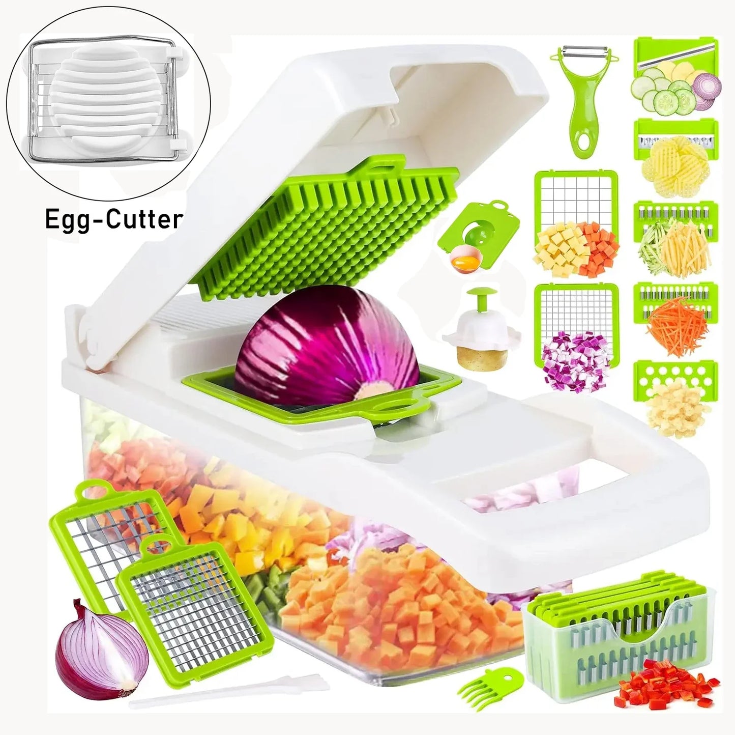 Mingle Moa - 12 in 1 Multifunctional Vegetable Cutter Food Chopper Potato Slicer Carrot Grater Onion Shredder Salad Cutter Kitchen Gadgets - Mingle & Moa