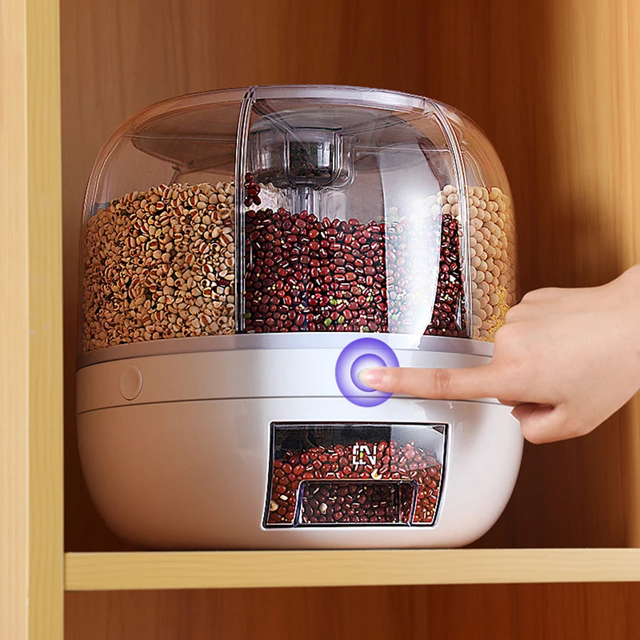 Mingle Moa - 360° Rotating 6-Grid Food Dispenser - Airtight Kitchen Storage Container for Grains, Cereal & Dry Goods