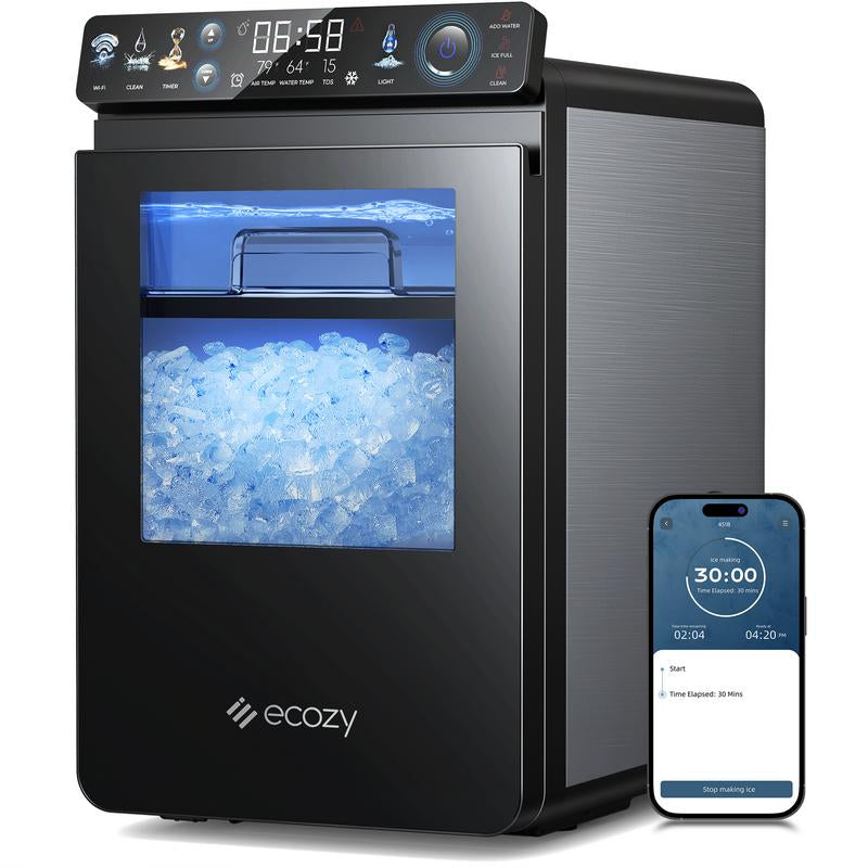 Ecozy Countertop Sonic Nugget Ice Maker Chewable Ice Cubes 33 Lbs Daily Output Self-Cleaning Stainless Steel for Party Kitchen Bar Black Friday Deal