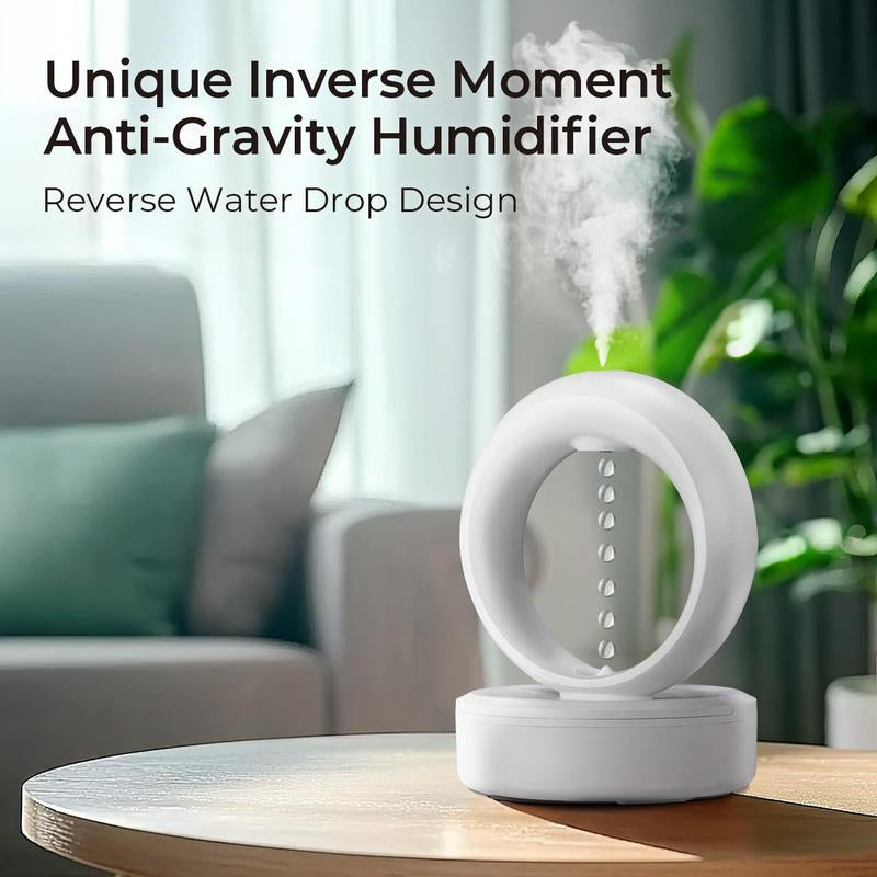 【MUNBYN Anti-Gravity Water Drop Humidifier】 3-In-1 Household Air Humidifier with Night Light for Bedroom, Smart Bedroom Humidifier with Timer, Auto Shut-Off for Smart Dry Protection with USB Powered，Suggest Purified Water