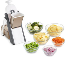 Safe Mandoline Slicer for Kitchen 5 in 1 - Adjustable Thickness 0.1-8Mm, Strips, Julienne, Dicer - Gray Mandoline Slicer