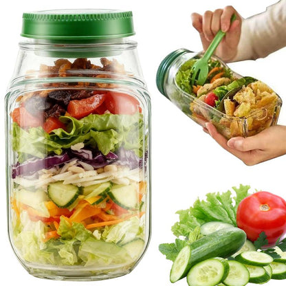 SALAD Jar - Salad Pod Mason Jar Side Open, Salad Jar with Side Opening for Lunch, Portable Salads Dressing Container with Lid for Travel Leakproof Dressing Compartment