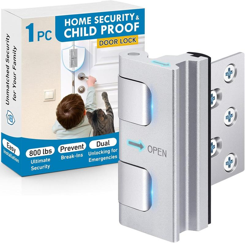 Home Security Door Reinforcement Lock. Door Security Lock Withstand 800 Lbs for Inward Swinging Door