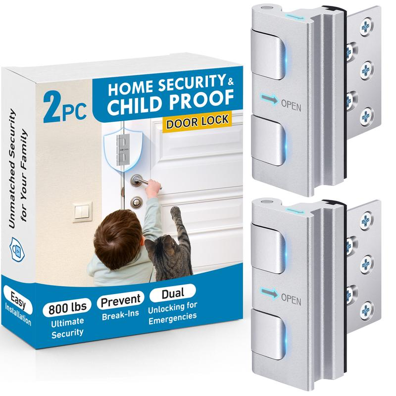 Home Security Door Reinforcement Lock. Door Security Lock Withstand 800 Lbs for Inward Swinging Door