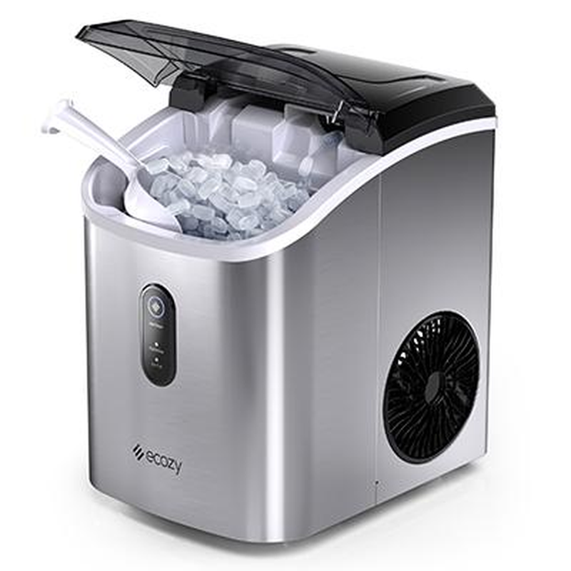 Ecozy Countertop Sonic Nugget Ice Maker Chewable Ice Cubes 33 Lbs Daily Output Self-Cleaning Stainless Steel for Party Kitchen Bar Black Friday Deal