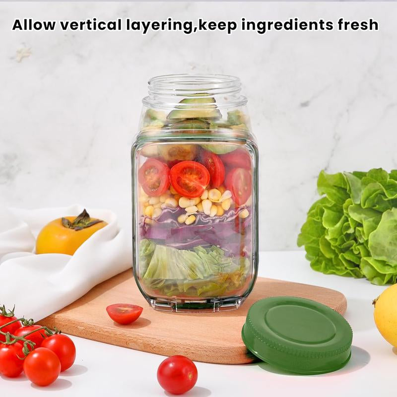 SALAD Jar - Salad Pod Mason Jar Side Open, Salad Jar with Side Opening for Lunch, Portable Salads Dressing Container with Lid for Travel Leakproof Dressing Compartment