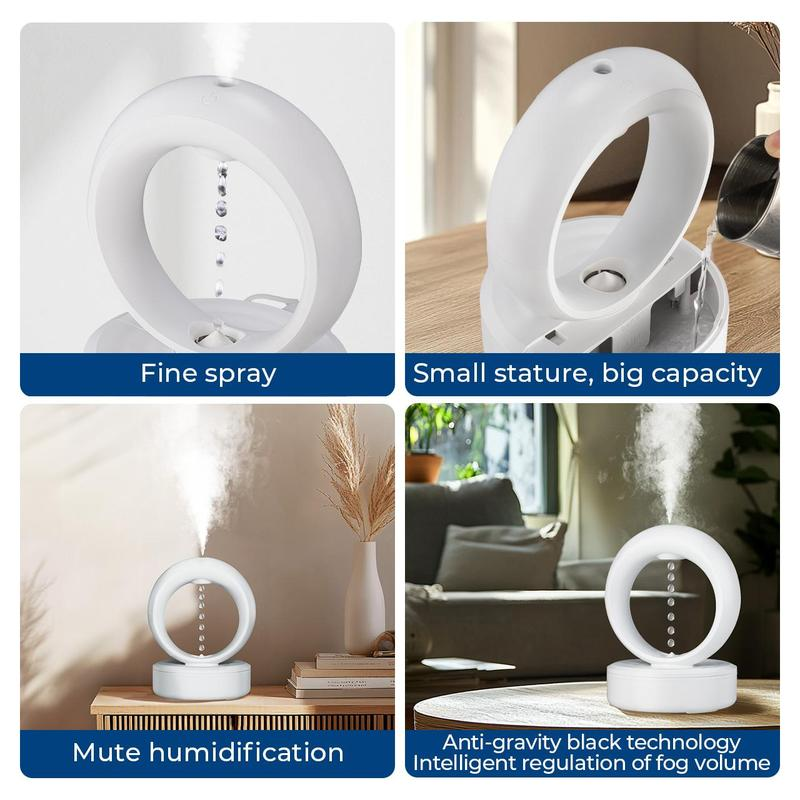 【MUNBYN Anti-Gravity Water Drop Humidifier】 3-In-1 Household Air Humidifier with Night Light for Bedroom, Smart Bedroom Humidifier with Timer, Auto Shut-Off for Smart Dry Protection with USB Powered，Suggest Purified Water