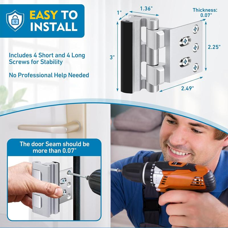 Home Security Door Reinforcement Lock. Door Security Lock Withstand 800 Lbs for Inward Swinging Door
