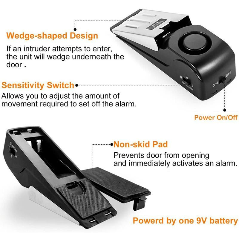 Home Security Door Stopper Alarm - Easy to Install No Tools Needed, 3 Sensitivity Modes, 120DB Loud Anti-Theft Alarm, Stainless Steel Pressure-Resistant, Instant Alarm When Pushed-Yy